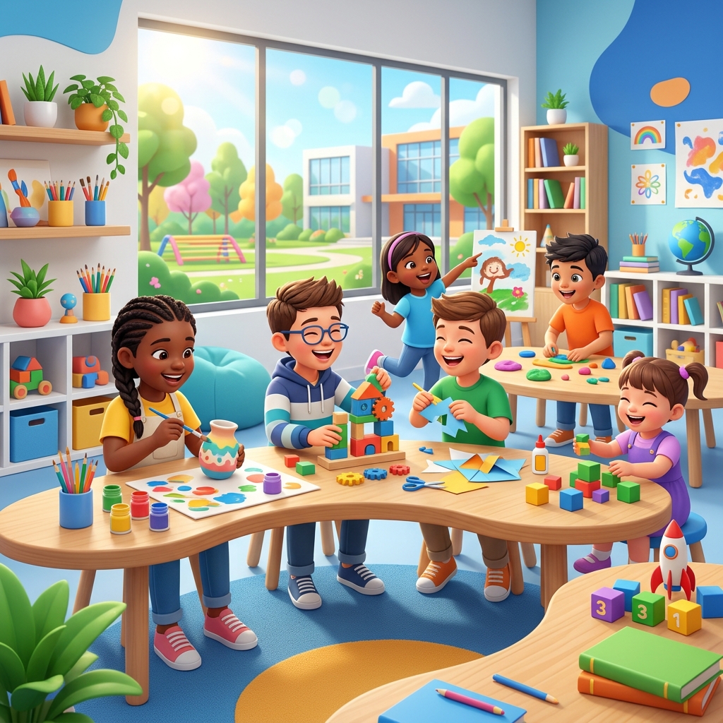Children engaged in hands-on learning and crafts